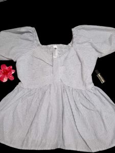 Cute Blue Striped Peplum Top