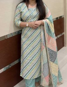 Pastel Aqua Mirror Work designer Kurta Set