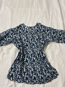 Elegant Blue & White Printed Kurta