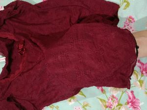 Maroon Lace Trimmed Top