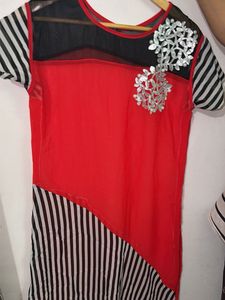 Red &amp; Black Striped Kurta