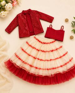 Sparkling Red & Cream Lehenga Choli Set