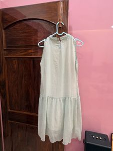 Mint Ruffled Neck Sleeveless Dress