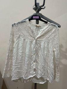 Boho Lace Trimmed White Blouse