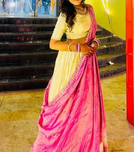Cream & purple Lehenga choli set