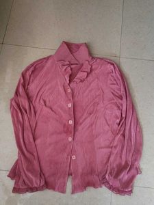 Pink Ruffled Button-Up Blouse