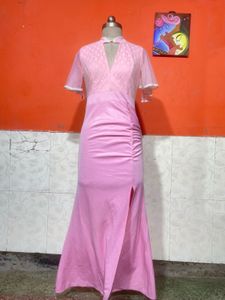 Elegant Pink Ruched Maxi Dress