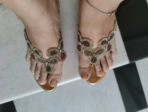 Elegant Gold Embellished Heeled Sandals