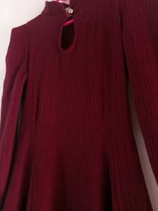 Maroon Mock Neck Long Sleeve Dress