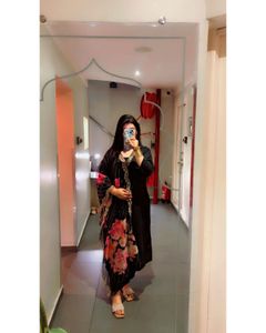 Elegant Black Kurta with Floral Dupatta
