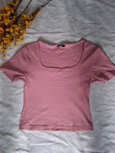 Chic Rose Pink Square Neck Top