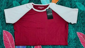 SHEIN Burgundy &amp; White Raglan T-Shirt