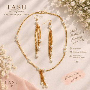 Handmade Pearl & Gold Chain Jewellery Set