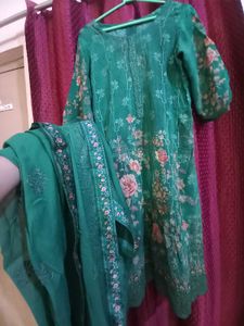 Green Floral Print Kurta with dupatta