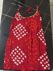 Stylish Red Bandhani Print Halter Neck kurti