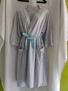 Cozy Grey Robe with Blue Trim