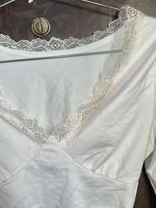 White Lace Trim Cropped Wrap Top