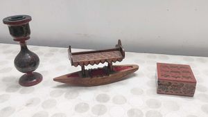 Set of 3 Kashmiri woodcraft decorative artifacts