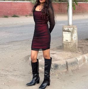 Maroon Colorblock Bodycon Dress