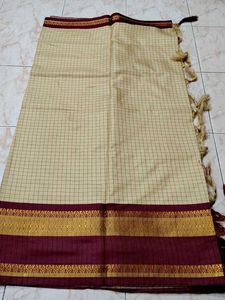 Elegant Beige & Maroon Checked Saree