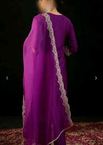 Embroidered Purple Kurta Set with Dupatta