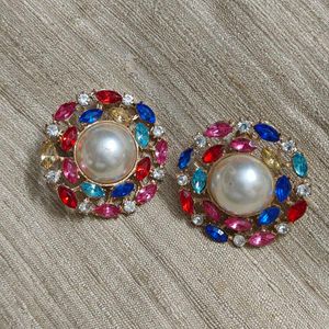 Vibrant Pearl &amp; Gemstone Stud Earrings