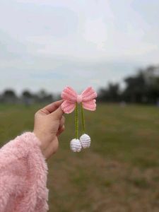 Cute Crochet Bow Keychain with Pearls🥰