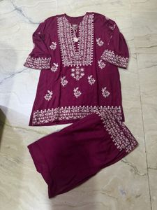 Embroidered Maroon Kurta with farshi salwar