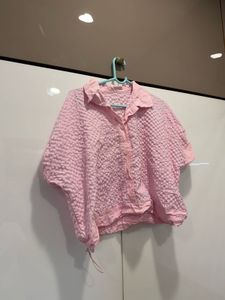 Cute Pink Textured Button-Up Shirt