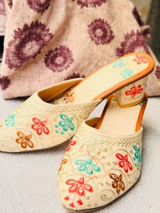 Embroidered Floral Mules