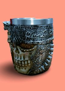 Grey Hand Grafted 3D Skull Stainless Steel Mug