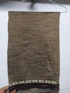 Brown Embroidered Cotton Saree