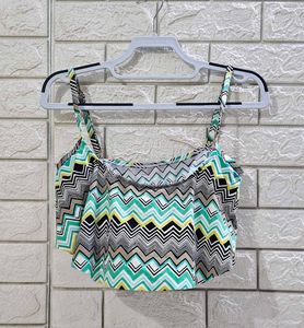 La Blanca Chevron Print Flounce Bikini Top