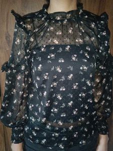 Chic Floral Print Sheer Blouse