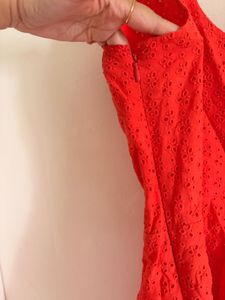 Coral Eyelet Fit &amp; Flare Dress