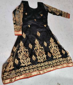 Elegant Black Anarkali Suit with Gold Embroidery
