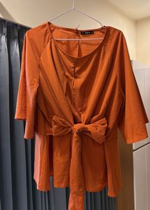 Chic Orange Tie-Front Blouse