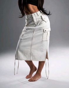White Cargo Midi Skirt
