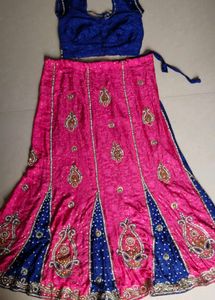 Royal Blue & Pink Embroidered Lehenga with Designe