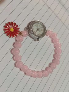 Pink Beaded Bracelet Watch
