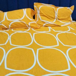 Vibrant Yellow bedsheets  with White Stripes