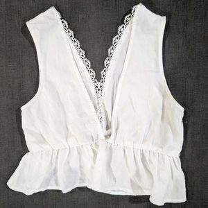 New White Lace Trim Sleeveless Top