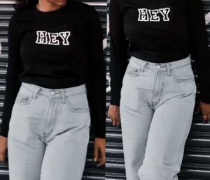 Black "Hey!" Long Sleeve Top