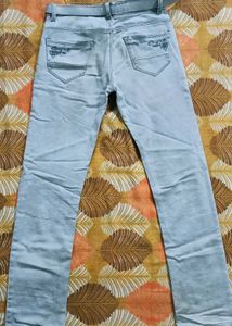 Light grey Embroidered Jeans for mens