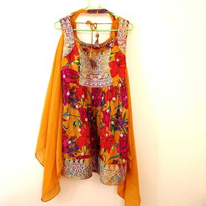 Boho Floral Print Dress with Scarf