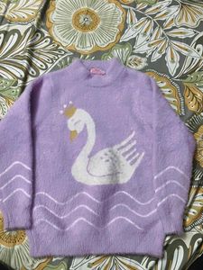 Cute Swan Graphic Lavender Sweater