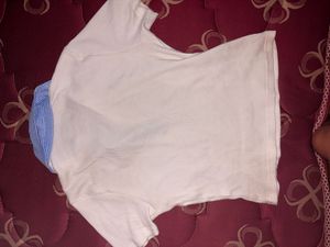 White Ribbed Polo T-Shirt with Blue Stripe Collar