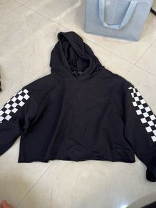 Black Hoodie with Checkered Sleeves