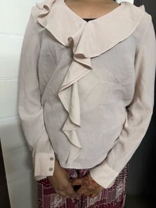Elegant Ruffled Cream Blouse