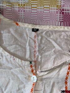 White Kurta with Folk Art Print